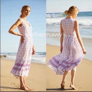 ANTHROPOLOGIE Ro's Garden Mariana Maxi Dress V-Neck White Lilac Size S NWT